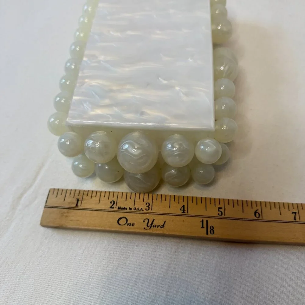Ivory Acrylic Clutch ‎ Pearlized Beaded Purse